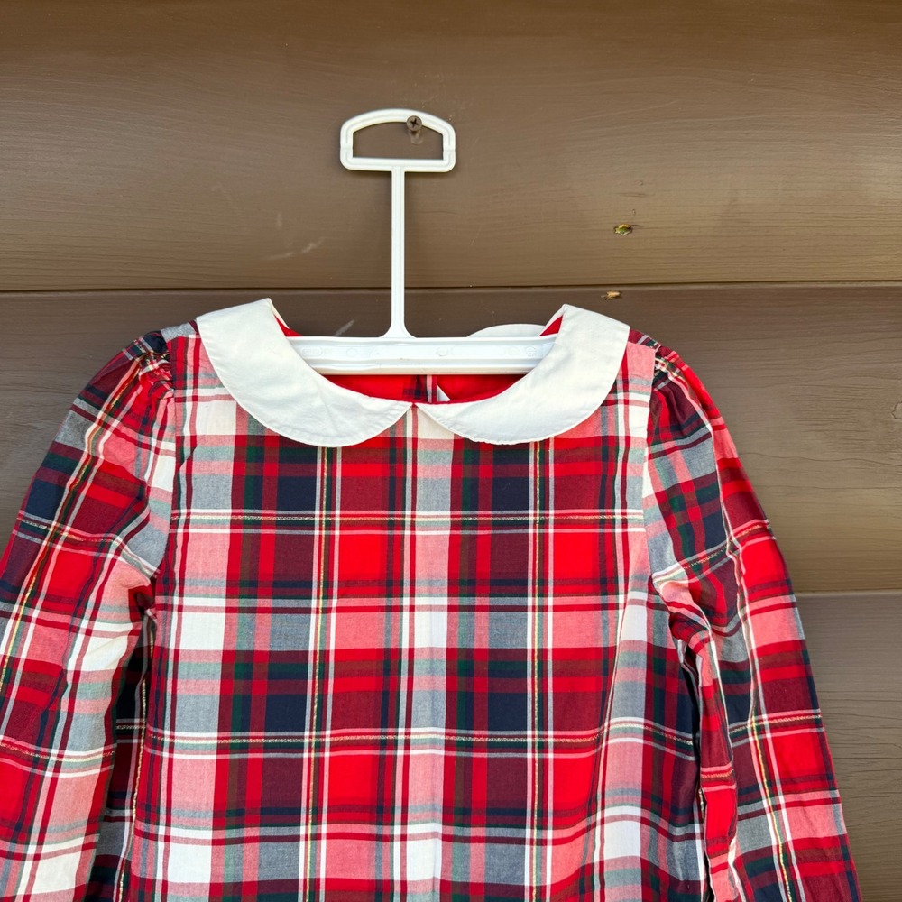 Janie and Jack Plaid Dress Kids Size 6 Red Holiday Peter Pan Collar Bows - Picture 3 of 6